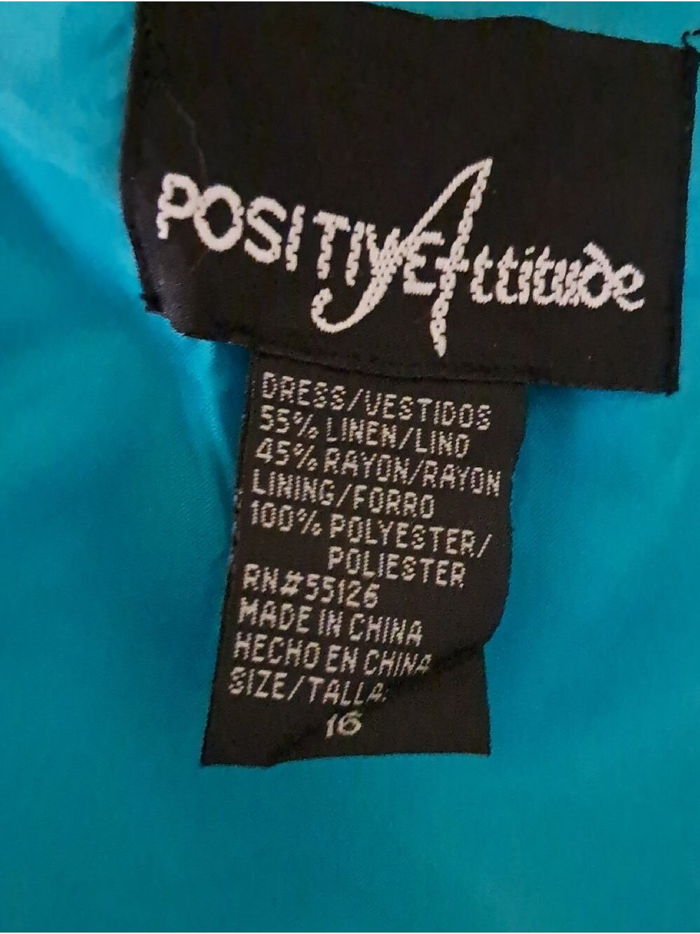 Positive Attitude Woman Vintage Turquoise Dress With Front Embroidery Size 16 - Picture 10 of 10